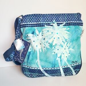 Vacation Tropical Crossbody Canvas Fabric‎ Tote bag Sequin Blue Green Tie Dye